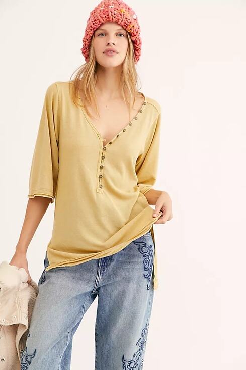 Free People Tops - Free People Morgan Henley Top Tunic Vneck Alchemy Blouse Shirt Boho Granola Med